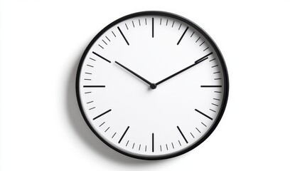 Black and white analog clock on a white background, simple design, minimalist style