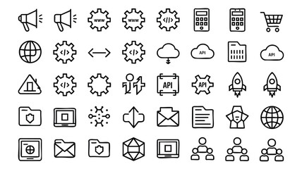 Collection of Flat Line Icons for Web Development and APIs