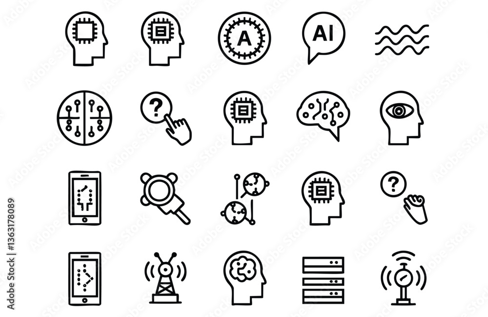 Poster vector icons representing artificial intelligence and technology concepts