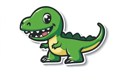 Cute cartoon dinosaur, happy expression, white background, kids illustration