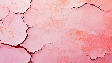 Fototapeta premium Cracked pink wall texture, abstract background for design, drought, environmental art concept, weathered surface