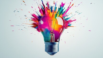 Light bulb exploding with vibrant colors	