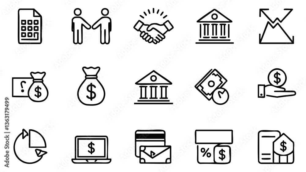 Poster simple line icons representing financial concepts