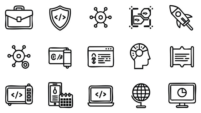 Set of Modern Technology and Business Line Icons