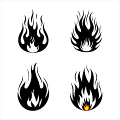 Set of fire flame icons in vector illustration