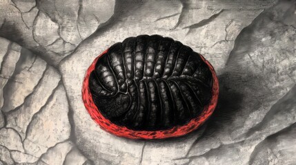Naklejka premium An artistic fossil trilobite depiction, ancient marine life science, paleontology, textured stone background for academic study