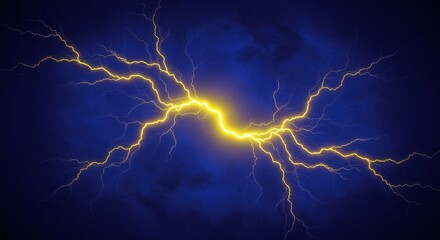 Dramatic Lightning Strikes Across a Dark Blue Stormy Sky at Night