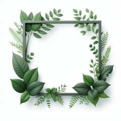 Fototapeta premium Frame of Lush Green leaves cut out isolated on white background. Space for text.