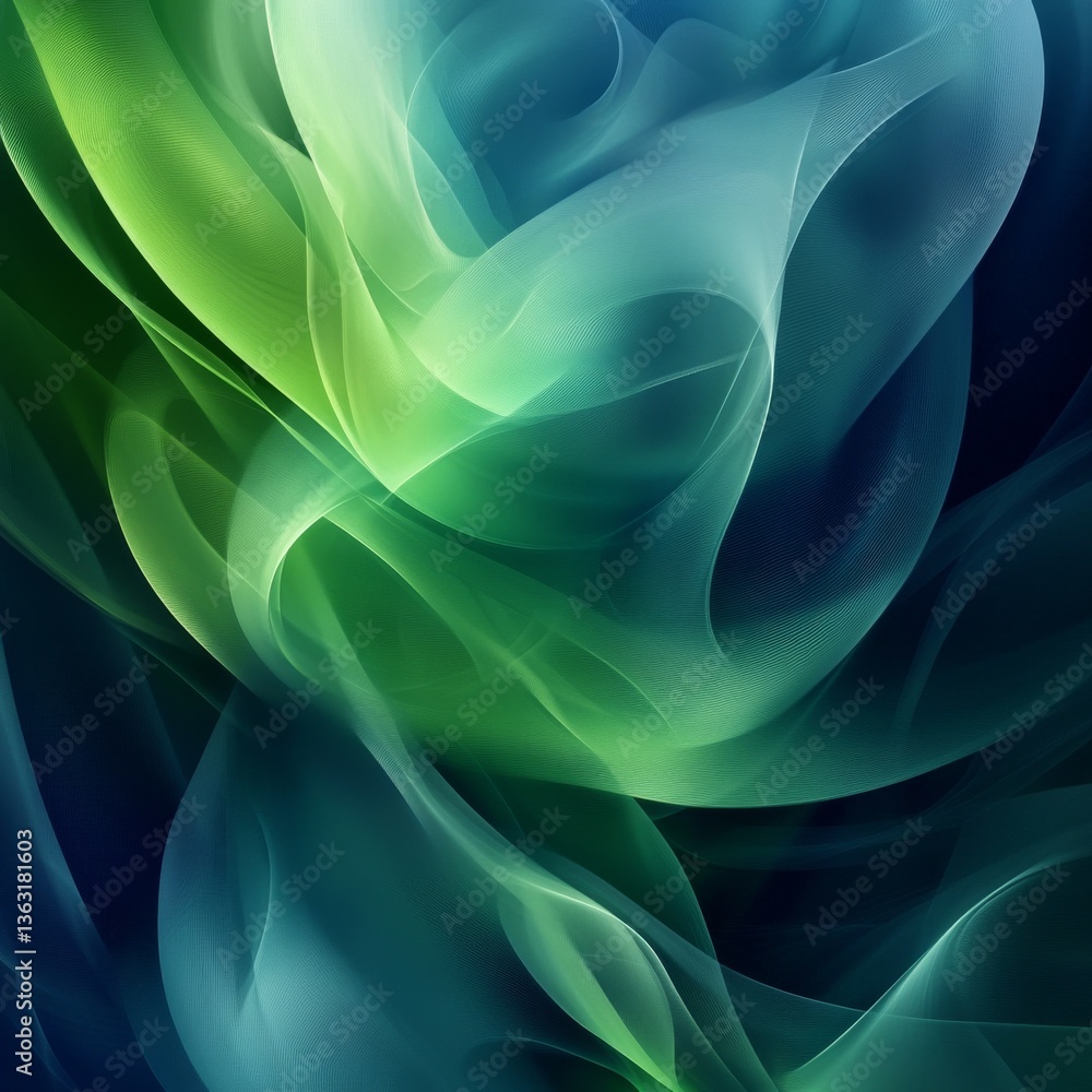 Aufkleber Abstract Flow: A dynamic interplay of green and blue hues creates a sense of movement and ethereal beauty within textured waves.