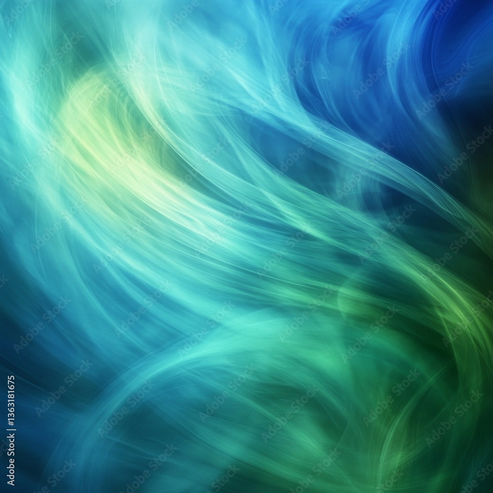 Poster abstract fluid art: flowing blue and green waves of light - serene and dynamic design