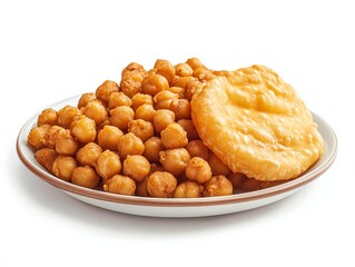 Serving of Fried Chickpeas and Puri on a White Plate