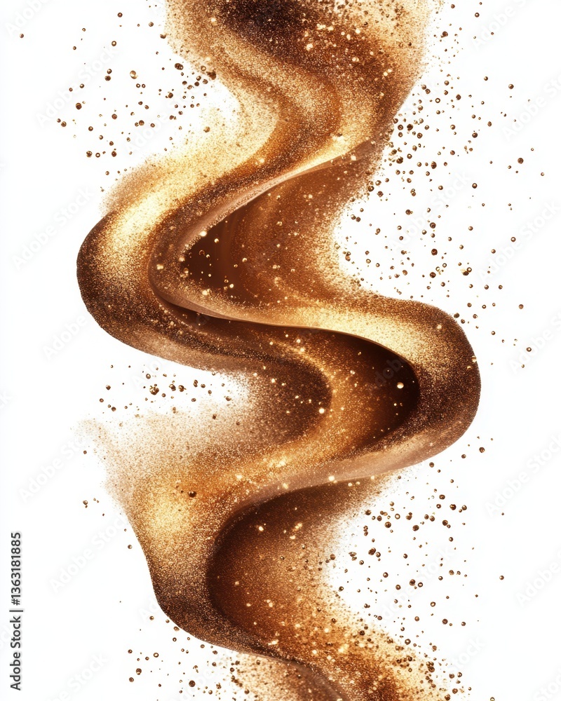 Poster golden glittering swirl against white backdrop creates a luxurious and dynamic visual texture for cr