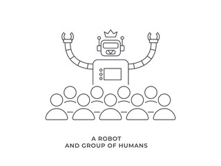 A Robot king and a group of human. Isolated Vector Illustration