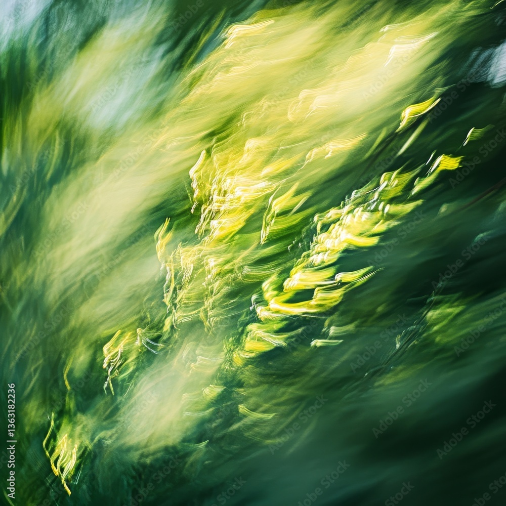 Poster Abstract Greenery: A dreamlike swirl of motion and color in nature's palette, inviting wonder.
