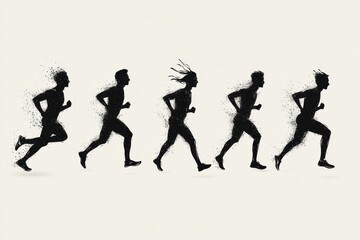 Fototapeta premium Running silhouette sequence with ink splatter effect 
