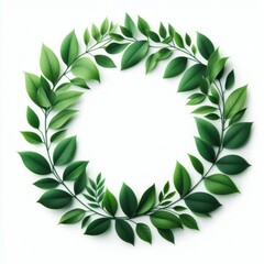 Frame of Lush Green leaves cut out isolated on white background. Space for text.