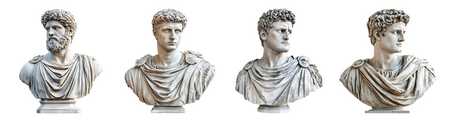 Obraz premium Classical Marble Busts of Ancient Roman Emperors and Figures, PNG bundle collection, Isolated on Transparent Background