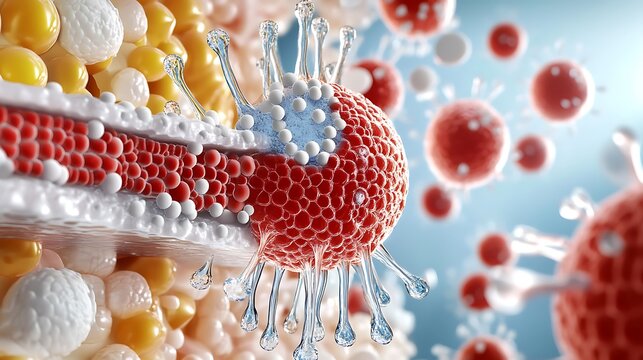 Microscopic Virus Interaction: A 3D Render of Cellular Infection AI Generated