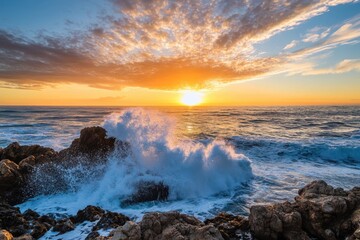 Ocean waves crashing at rocky coast	