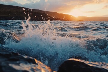 Ocean waves crashing at rocky coast	