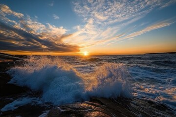 Ocean waves crashing at rocky coast	