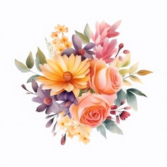 Watercolor Bouquet of Roses and Daisies