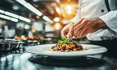 Chef preparing a delicious dish. AI.