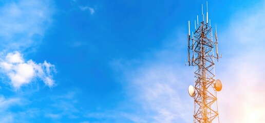 Communication tower skyward transmitting signals