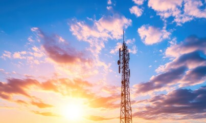 Communication tower sunset sky