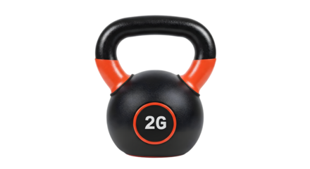 Close-up of a black and orange kettlebell with a weight marking, perfect for fitness enthusiasts, exercise equipment, and gym environments