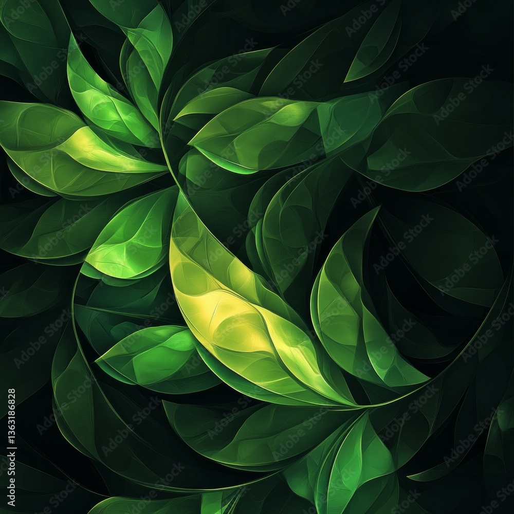 Poster Emerald Canopy: An Abstract Interpretation of Lush Green Foliage with Subtle Light and Shadow Play