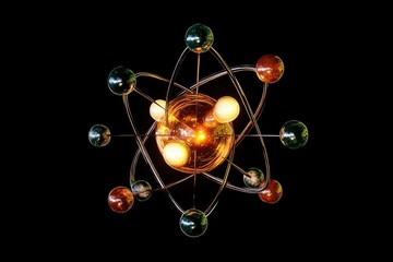 Atom Model Representation with Electron Orbits and Bright Center on Black