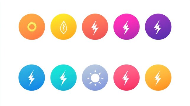 Colorful energy icons; app design elements