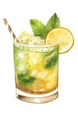 Refreshing Mint And Lemon Cocktail Illustration