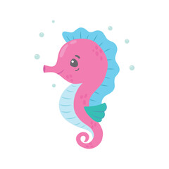 Seahorse, vector illustration. A colorful seahorse highlighted on a white background. Children's stock illustration, for educational books.