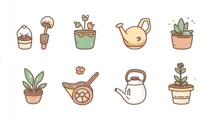 Gardening tools and potted plants; spring planting; website or app design