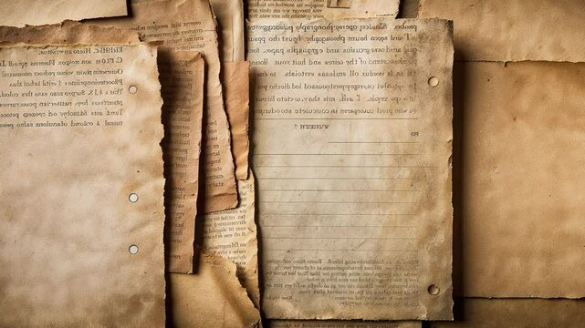 Old paper sheet page pieces book retro vintage antique grunge ancient aged effect shabby rough worn dirty distressed messy scuffs scabrous pattern texture sepia brown background