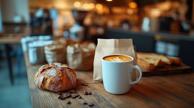Freshly brewed coffee and bakery delights on rustic counter
