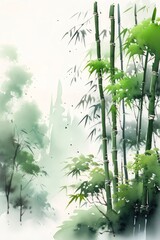 Green Bamboo Forest Watercolor Painting