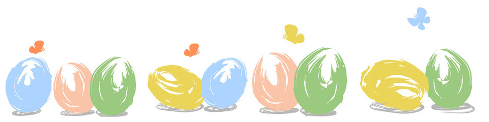 Easter eggs of different colors arranged in a row, hand painted with a brush