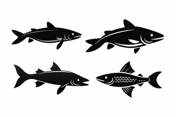 Pike icon set of silhouette black vector bundle