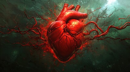 Illustrative close-up of heart muscle in artistic digital space