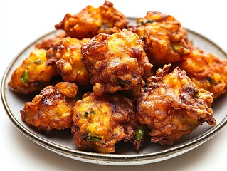 Crispy Vegetable Pakoras on Plate Ready to Eat As Indian Snack