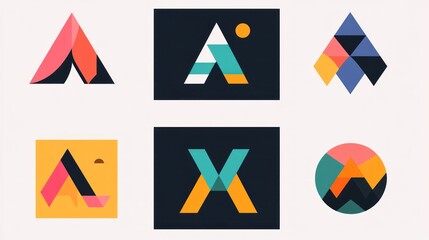 Colorful abstract logo designs; geometric shapes; branding