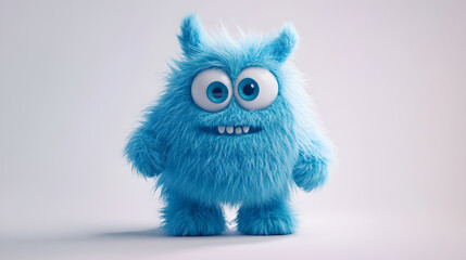 Obraz premium Cute Blue Fuzzy Monster, Playful Cartoon Character