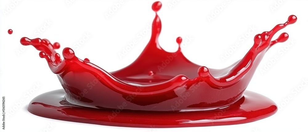 Poster dynamic red liquid splash creating a crown shape on white surface, capturing fluid motion and vibran