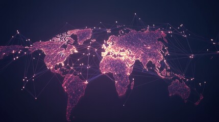 Glowing financial network connecting different cities, global economy and business growth generative ai