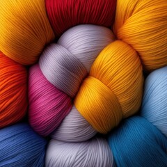 A bunch of colorful yarns are piled up in a circle
