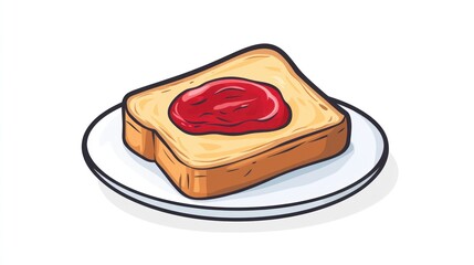 Toasted bread with jam on a plate, breakfast food illustration