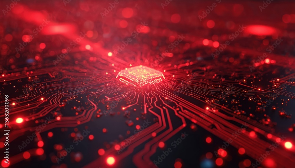 Poster red glowing cyber tech background with digital circuit board. futuristic, abstract design, perfect f